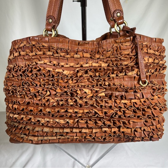 Moschino Handbags - Vintage MOSCHINO Cheap and Chic Brown Leather Ruffle Shoulder Bag Purse Handbag